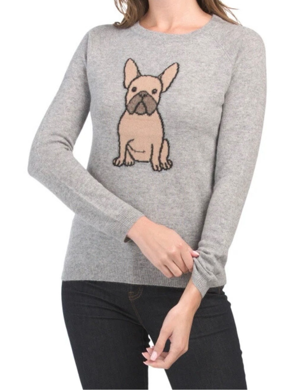Philosophy Gray Sweater with Brown Dog Appliqué 💯 Cashmere